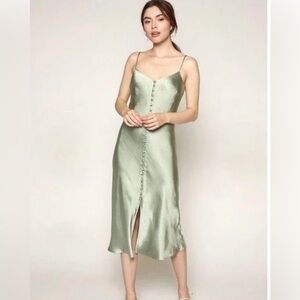 Zara Sage Satin Button Dress